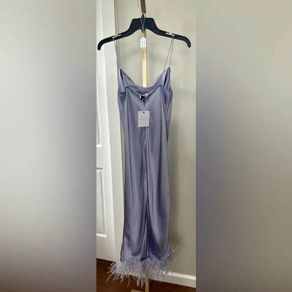 NWT L’Academie Mindy Dress Lavender Purple Silk Satin Slip Dress Feather Size XS - Picture 3 of 3